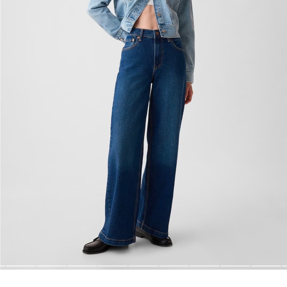GAP High Rise Stride Wide-Leg Jeans in Dark Wash